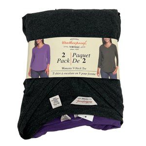Weatherproof | Women's V-Neck Tee | 2 Pack | Grey & Purple | Various Sizes
